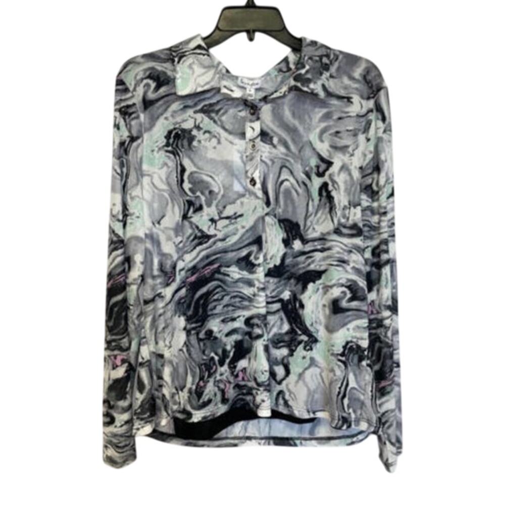 Love, Fire Ladies Sheer Black & White Marble "Fix Ture 2" Top, Size 3X, NWT!